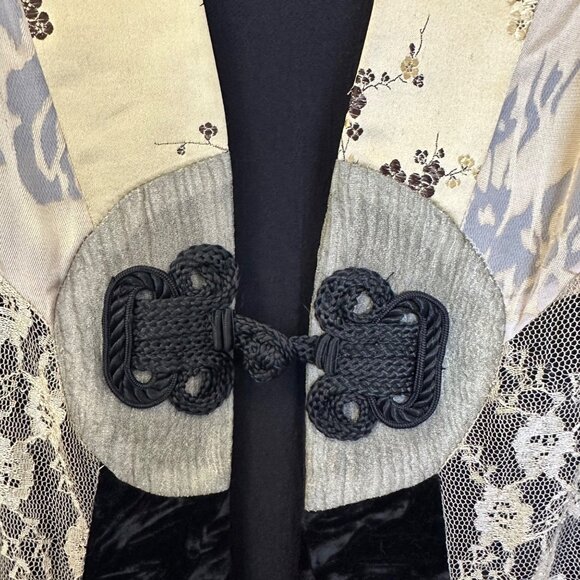 Spencer Alexis Y2K Kimono Top Size 2X Tan Black Floral Lace Velvet Fairy READ - Picture 9 of 16